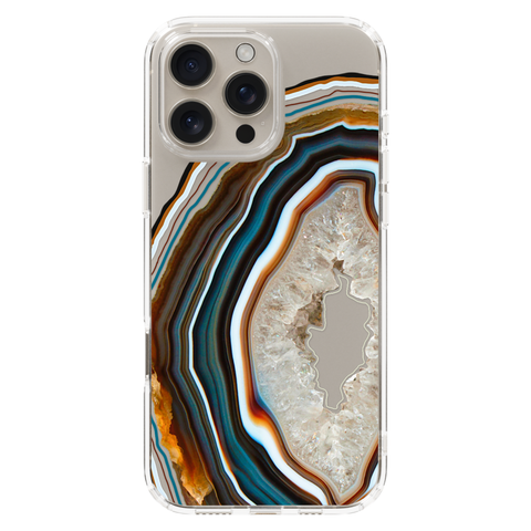 Warm Geode Clear Phone Case shown on iPhone 16 Pro