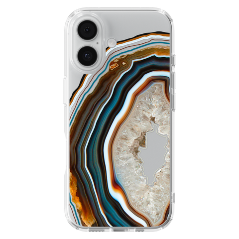 Warm Geode Clear Phone Case shown on iPhone 17