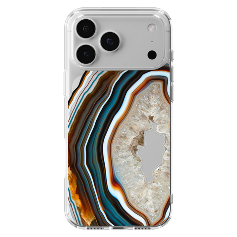 Warm Geode Clear Phone Case shown on iPhone 17 Pro Max