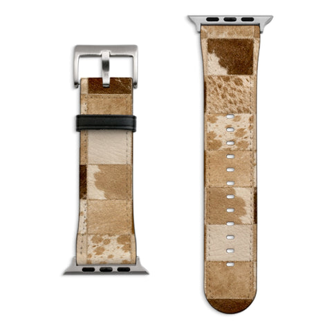 Y2K Blonde Cow Print Apple Watch Band with Matte Silver hardware