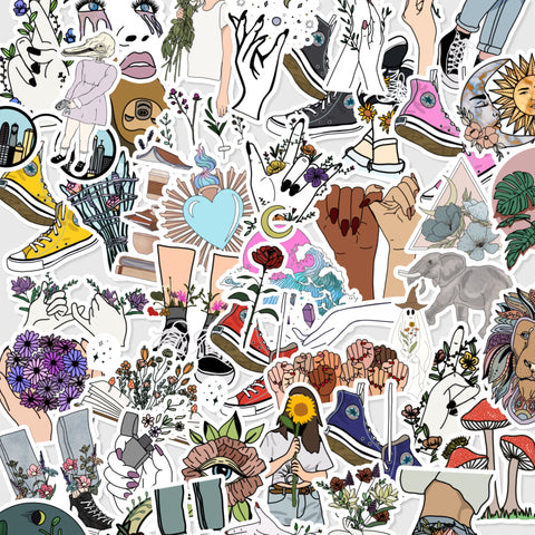 Line Art Illustration Vinyl Waterproof Stickers (Pick A Single Sticker Design)