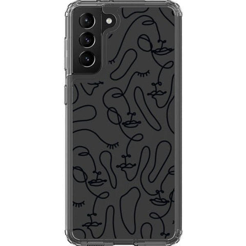 Galaxy S21 Black Abstract Line Art Faces Clear Phone Cases - The Urban Flair
