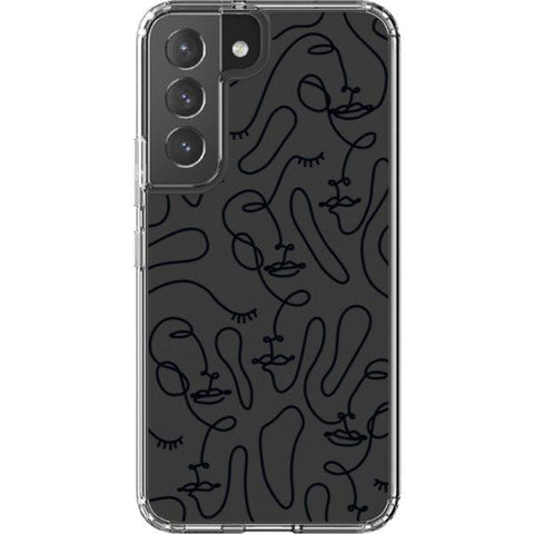Abstract Line Art Faces Clear Phone Cases Galaxy S22 Black exclusively offered by The Urban Flair