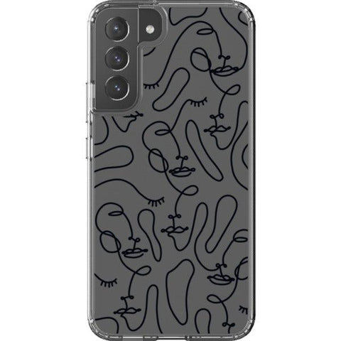 Abstract Line Art Faces Clear Phone Cases Galaxy S22 Plus Black exclusively offered by The Urban Flair