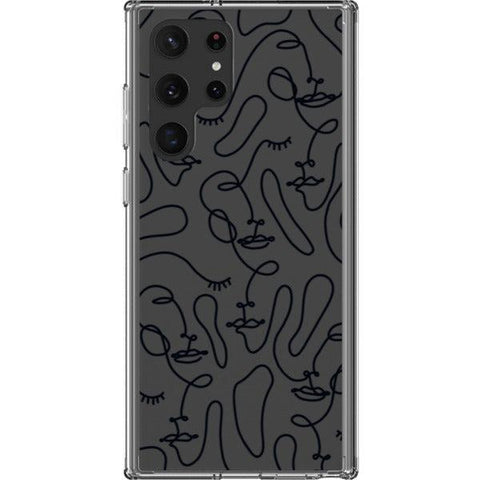 Abstract Line Art Faces Clear Phone Cases Galaxy S22 Ultra Black exclusively offered by The Urban Flair