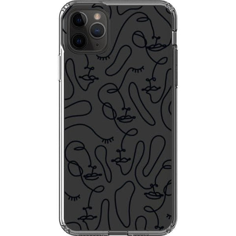 iPhone 11 Pro Max Black Abstract Line Art Faces Clear Phone Cases - The Urban Flair