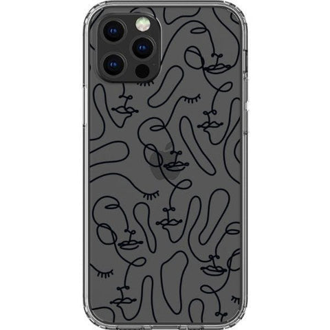 iPhone 13 Pro Black Abstract Line Art Faces Clear Phone Cases - The Urban Flair