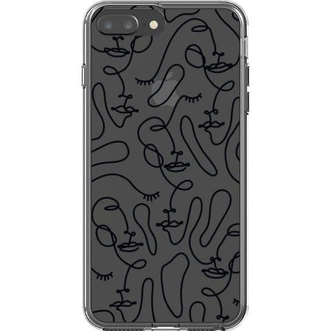 iPhone 7 Plus/8 Plus Black Abstract Line Art Faces Clear Phone Cases - The Urban Flair