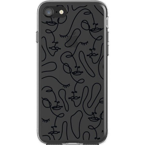iPhone 7/8/SE 2020 Black Abstract Line Art Faces Clear Phone Cases - The Urban Flair
