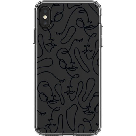 iPhone XS Max Black Abstract Line Art Faces Clear Phone Cases - The Urban Flair