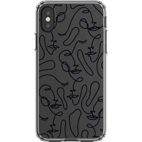 iPhone X/XS Black Abstract Line Art Faces Clear Phone Cases - The Urban Flair