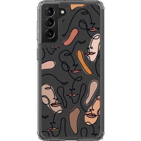 Galaxy S21 Color Block Abstract Line Art Faces Clear Phone Cases - The Urban Flair