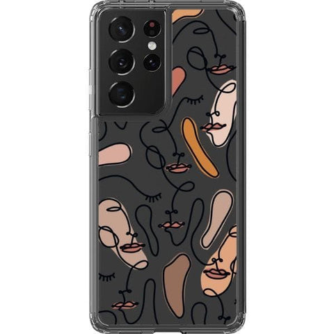 Galaxy S21 Ultra Color Block Abstract Line Art Faces Clear Phone Cases - The Urban Flair