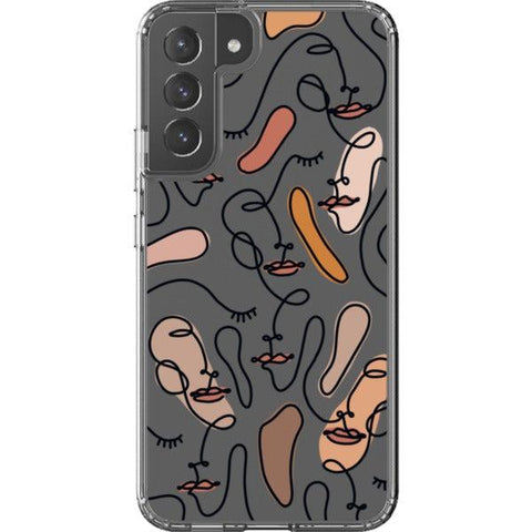 Abstract Line Art Faces Clear Phone Cases Galaxy S22 Plus Color Block exclusively offered by The Urban Flair
