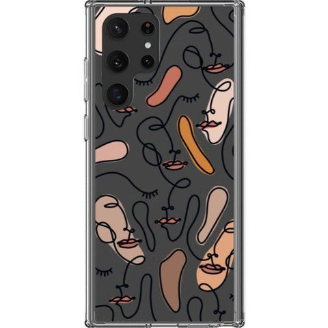 Abstract Line Art Faces Clear Phone Cases Galaxy S22 Ultra Color Block exclusively offered by The Urban Flair