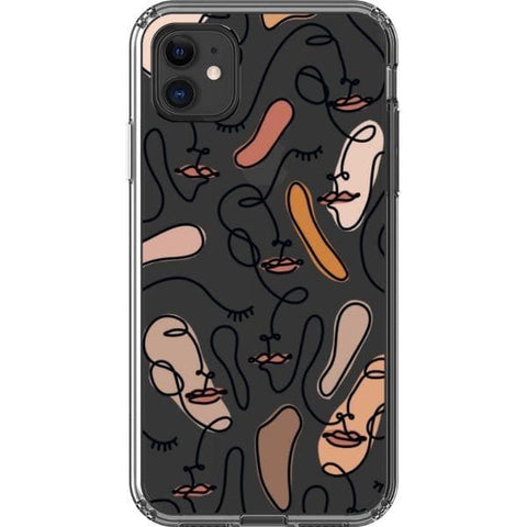 iPhone 11 Color Block Abstract Line Art Faces Clear Phone Cases - The Urban Flair