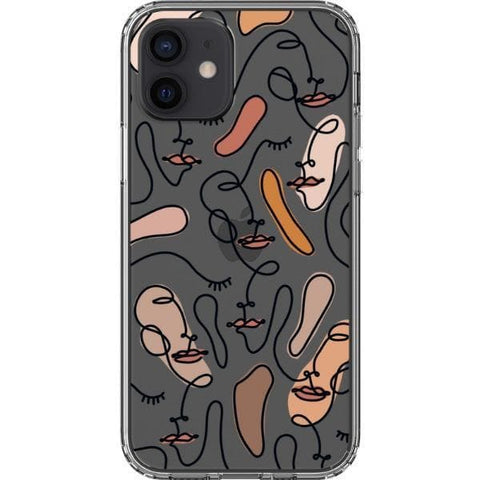 iPhone 12 Color Block Abstract Line Art Faces Clear Phone Cases - The Urban Flair