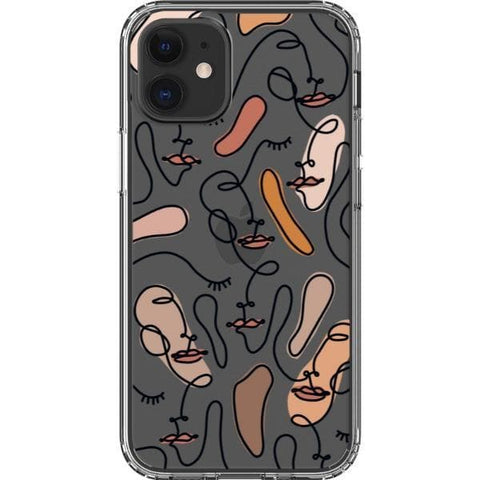 iPhone 12 Mini Color Block Abstract Line Art Faces Clear Phone Cases - The Urban Flair
