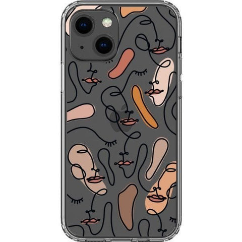 iPhone 13 Color Block Abstract Line Art Faces Clear Phone Cases - The Urban Flair
