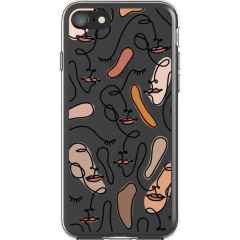 iPhone 7/8/SE 2020 Color Block Abstract Line Art Faces Clear Phone Cases - The Urban Flair