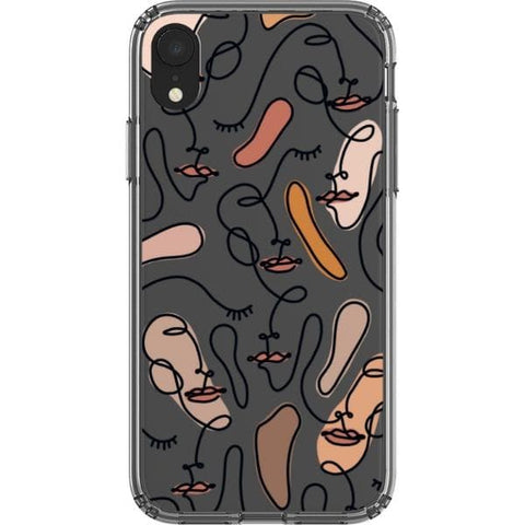 iPhone XR Color Block Abstract Line Art Faces Clear Phone Cases - The Urban Flair