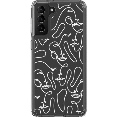Galaxy S21 White Abstract Line Art Faces Clear Phone Cases - The Urban Flair