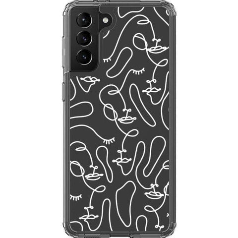 Galaxy S21 Plus White Abstract Line Art Faces Clear Phone Cases - The Urban Flair