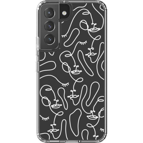 Abstract Line Art Faces Clear Phone Cases Galaxy S22 White exclusively offered by The Urban Flair