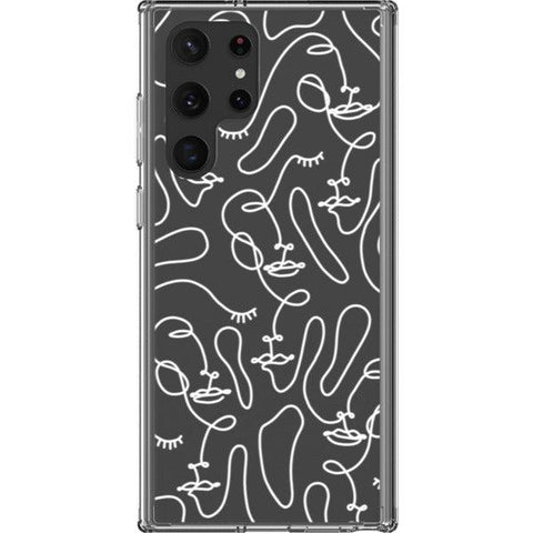 Abstract Line Art Faces Clear Phone Cases Galaxy S22 Ultra White exclusively offered by The Urban Flair