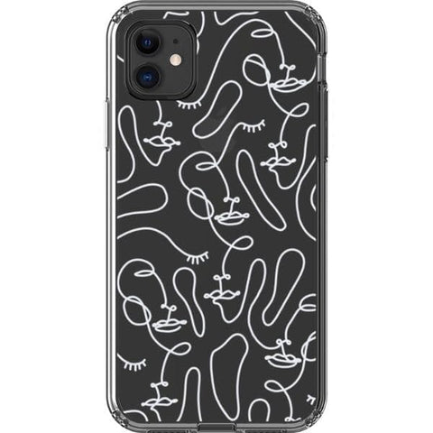 iPhone 11 White Abstract Line Art Faces Clear Phone Cases - The Urban Flair
