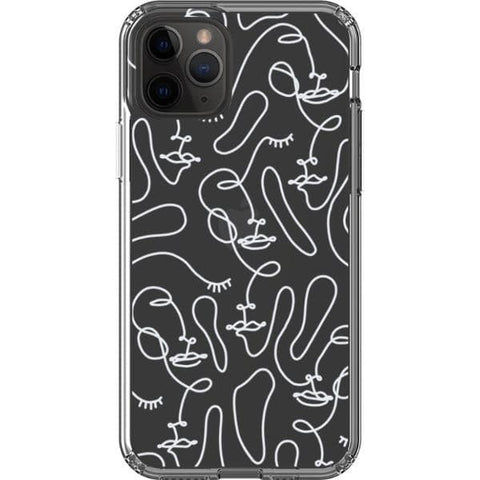 iPhone 11 Pro White Abstract Line Art Faces Clear Phone Cases - The Urban Flair