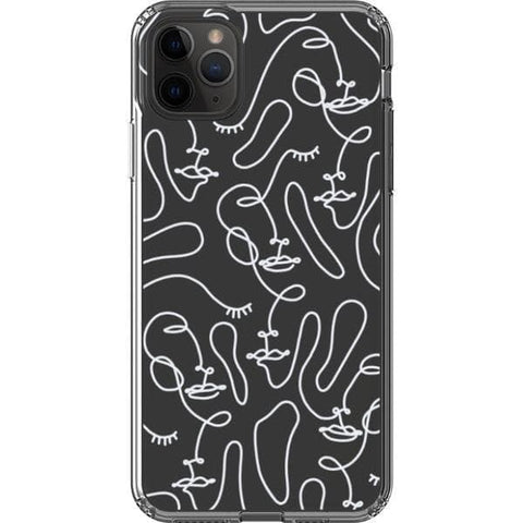 iPhone 11 Pro Max White Abstract Line Art Faces Clear Phone Cases - The Urban Flair