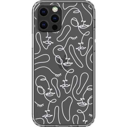 iPhone 12 Pro White Abstract Line Art Faces Clear Phone Cases - The Urban Flair