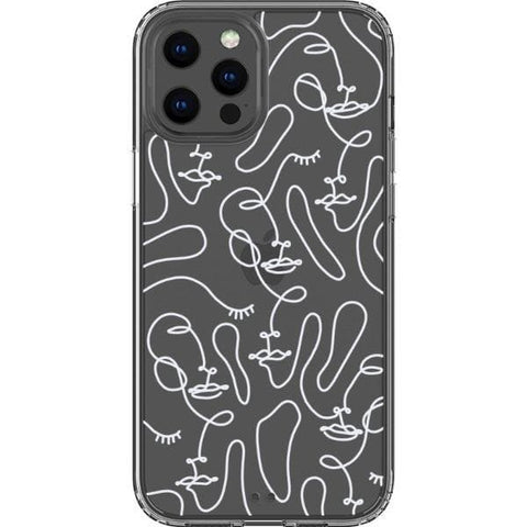 iPhone 12 Pro Max White Abstract Line Art Faces Clear Phone Cases - The Urban Flair