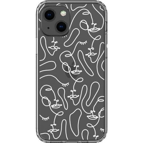iPhone 13 White Abstract Line Art Faces Clear Phone Cases - The Urban Flair