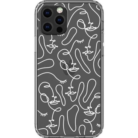 iPhone 13 Pro White Abstract Line Art Faces Clear Phone Cases - The Urban Flair