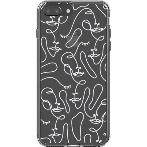 iPhone 7 Plus/8 Plus White Abstract Line Art Faces Clear Phone Cases - The Urban Flair
