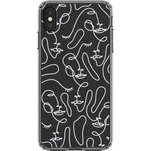 iPhone XS Max White Abstract Line Art Faces Clear Phone Cases - The Urban Flair