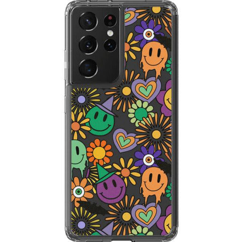Aesthetic Halloween Smiley Face Clear Phone Case Galaxy S21 Ultra exclusively offered by The Urban Flair