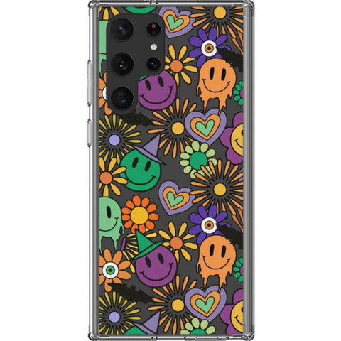 Aesthetic Halloween Smiley Face Clear Phone Case Galaxy S22 Ultra exclusively offered by The Urban Flair