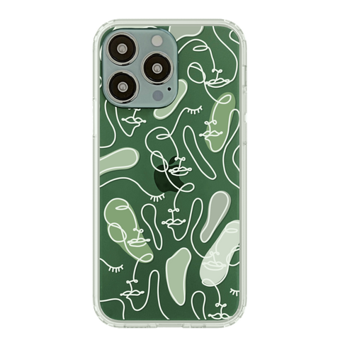 Best Phone Cases For New Alpine Green iPhone 13 Pro & 13 Pro Max, Clear Covers With Aesthetic Designs: Boho Abstract Shapes Line Art