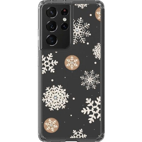 Galaxy S21 Ultra Cream Snowflakes Clear Phone Case - The Urban Flair