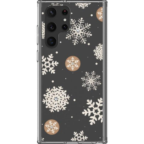 Cream Snowflakes Clear Phone Case Galaxy S22 Ultra exclusively offered by The Urban Flair