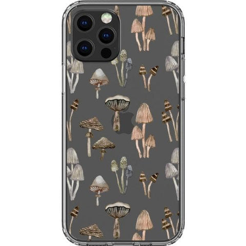 iPhone 12 Pro Cute Neutral Mushrooms Clear Phone Case - The Urban Flair
