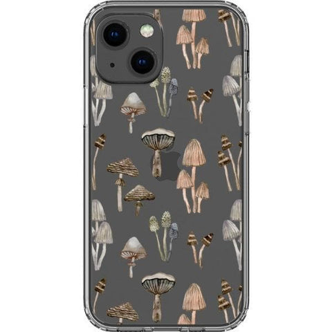iPhone 13 Mini Cute Neutral Mushrooms Clear Phone Case - The Urban Flair