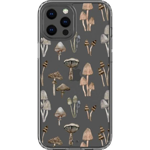 iPhone 13 Pro Max Cute Neutral Mushrooms Clear Phone Case - The Urban Flair
