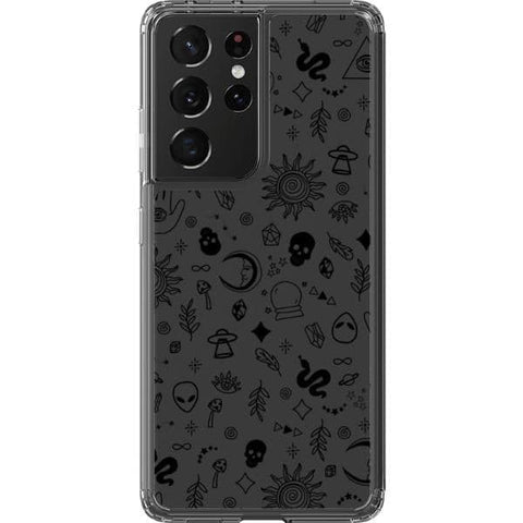 Galaxy S21 Ultra Black Esoteric Mystic Doodles Clear Phone Case - The Urban Flair
