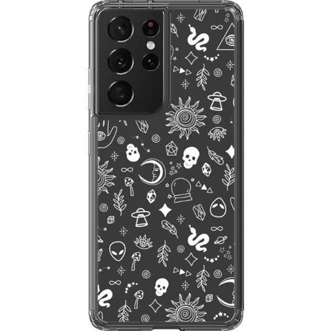 Galaxy S21 Ultra White Esoteric Mystic Doodles Clear Phone Case - The Urban Flair