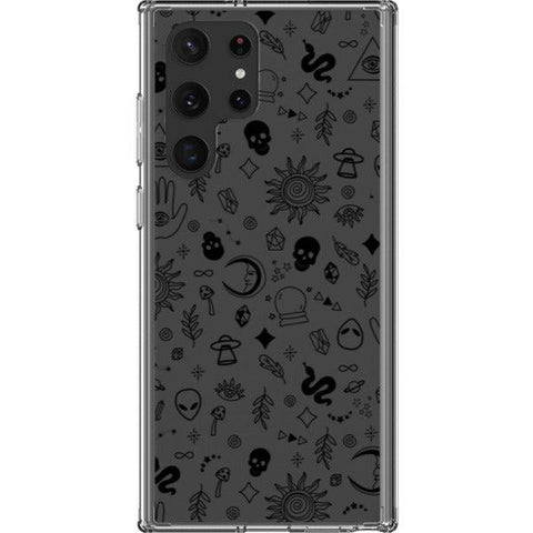 Esoteric Mystic Doodles Clear Phone Case Galaxy S22 Ultra Black exclusively offered by The Urban Flair