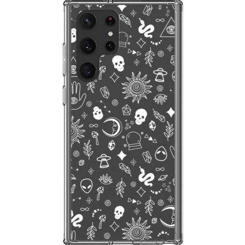 Esoteric Mystic Doodles Clear Phone Case Galaxy S22 Ultra White exclusively offered by The Urban Flair
